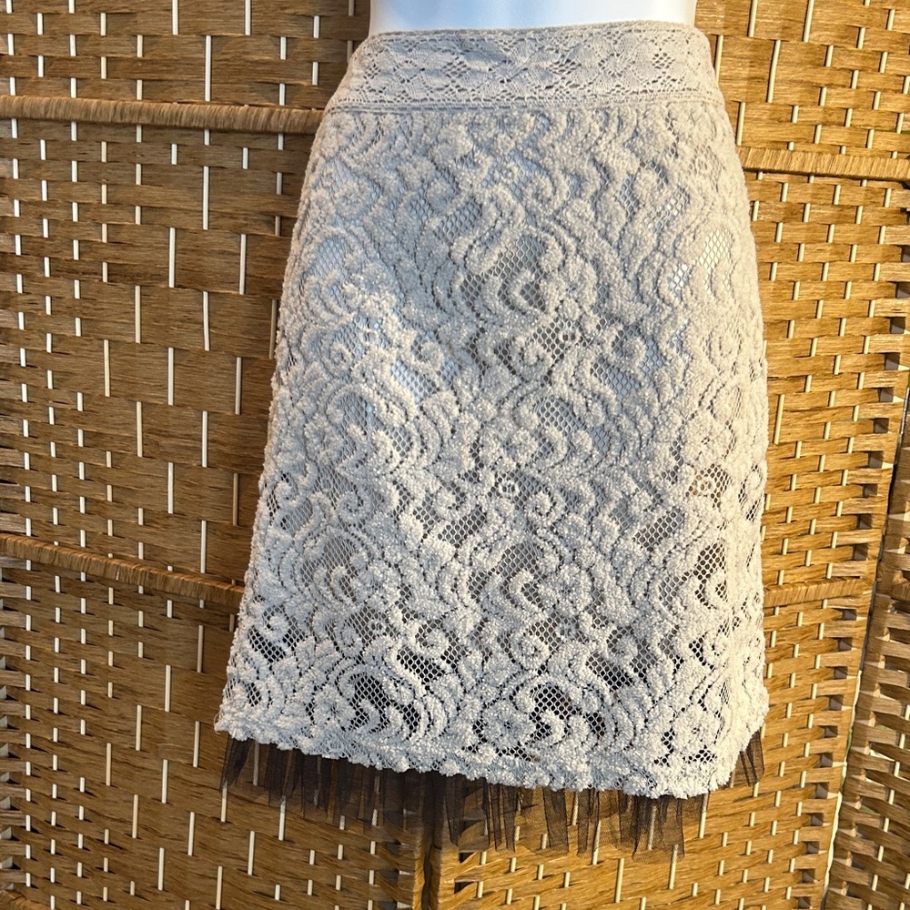 Hem & Thread Lace Skirt Cream Tulle Hem Romantic Size Small Whimsical